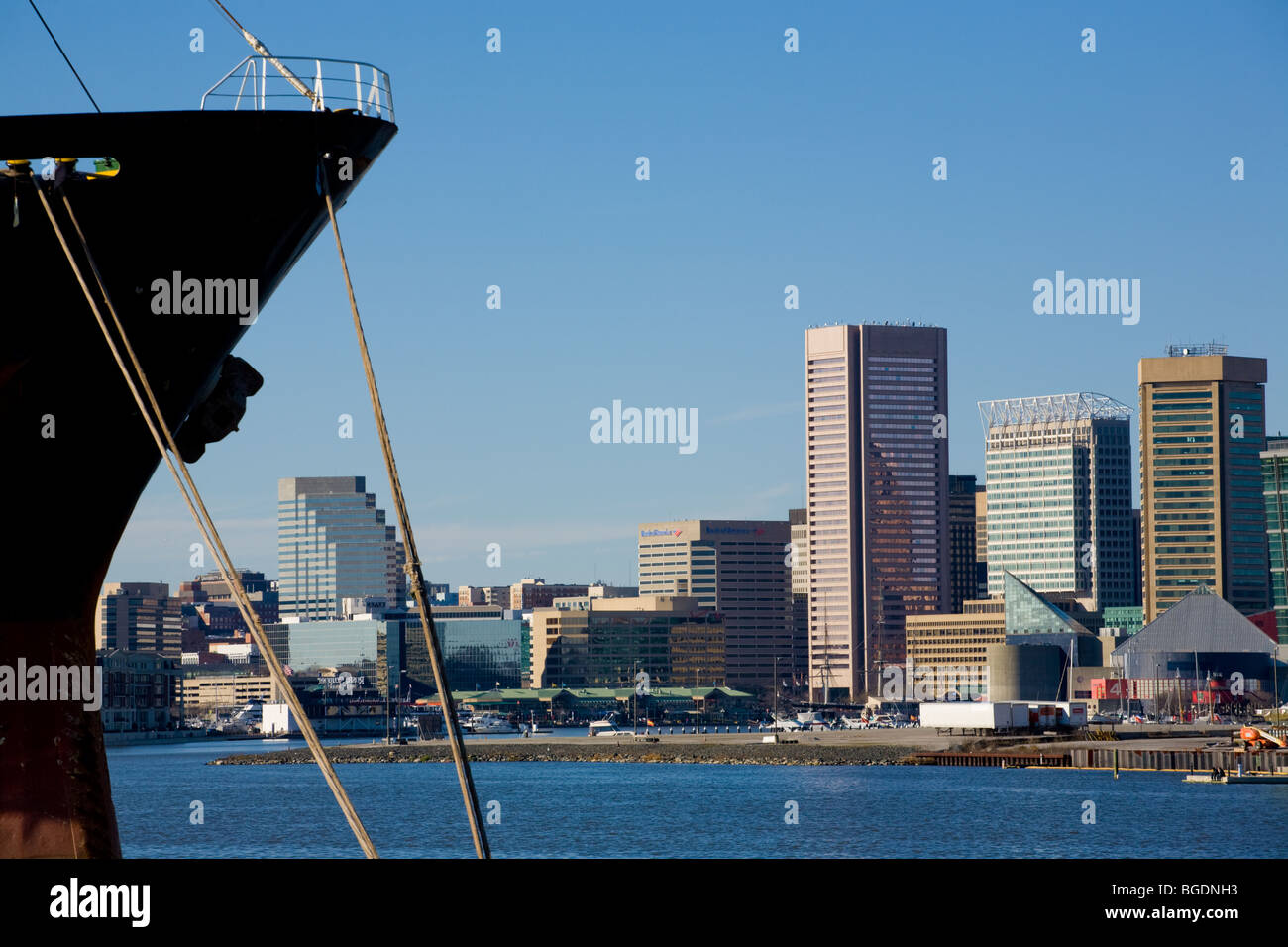 Skyline of Baltimore, Maryland looking across harbor Stock Photo