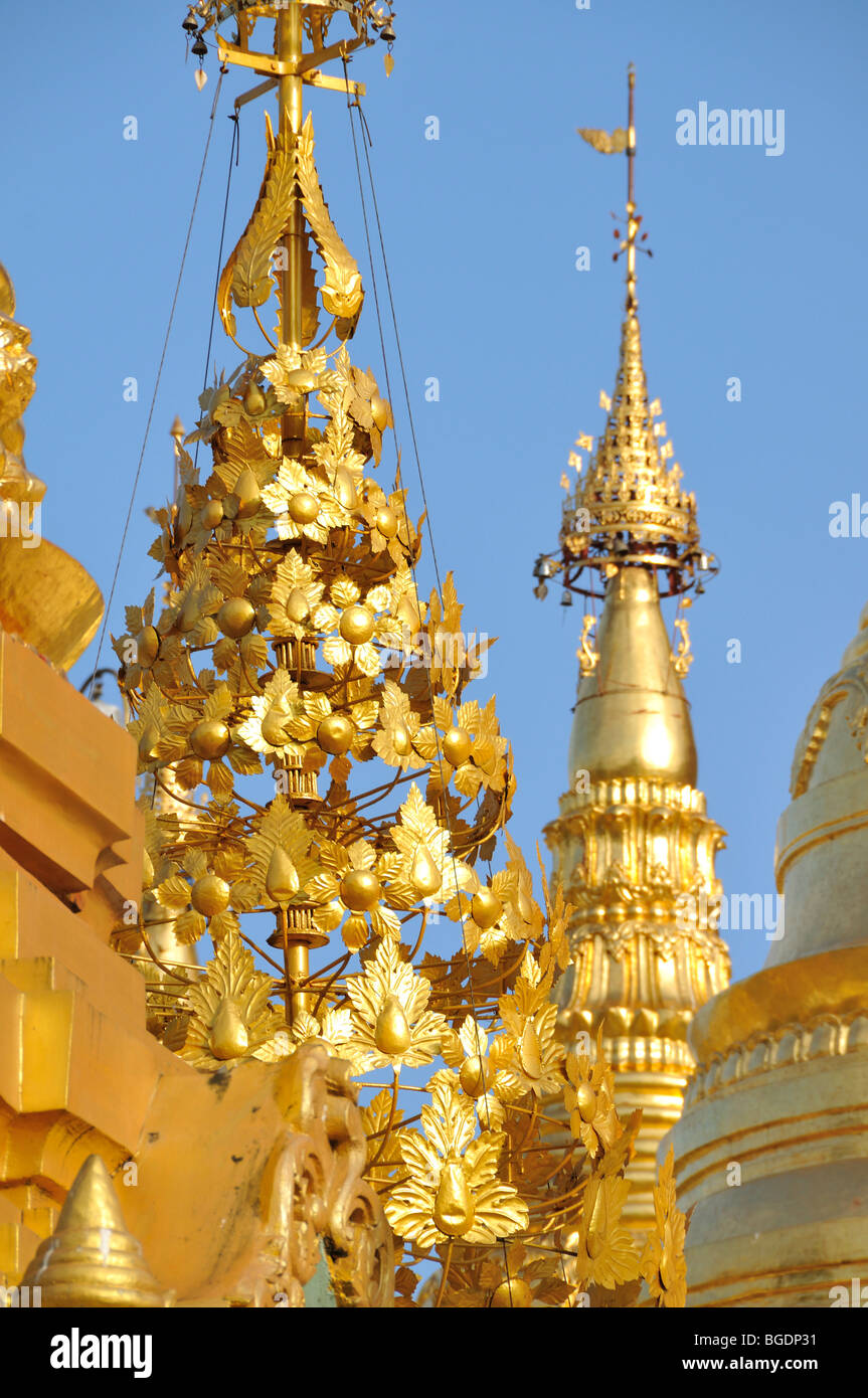 Golden Stupas, Shwedagon Pagoda, Yangon, Burma, Myanmar Stock Photo
