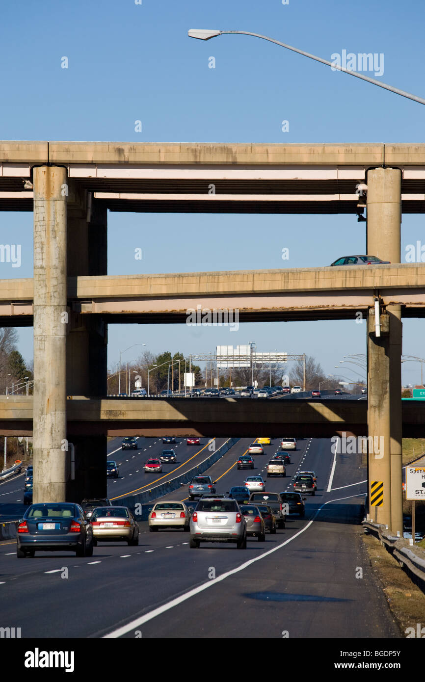 Three tier overpass over Baltimore Beltway, Maryland, United States Stock Photo