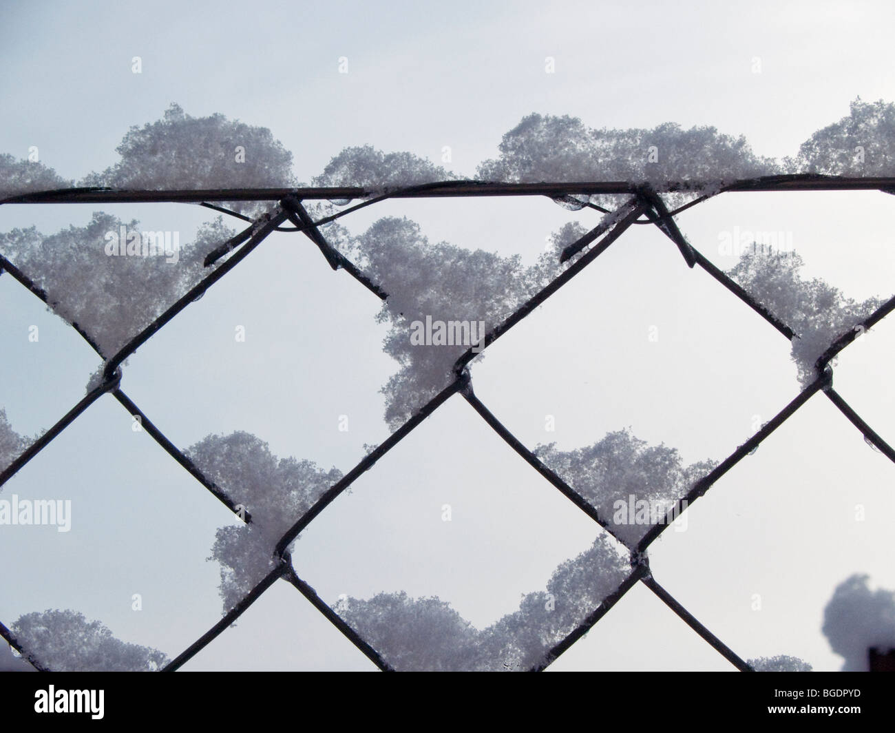 Snow on wire frame Stock Photo