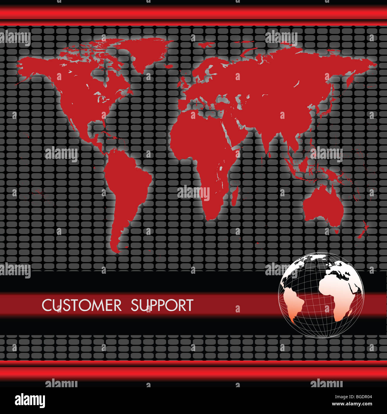 view of world map and globe with customer support Stock Photo