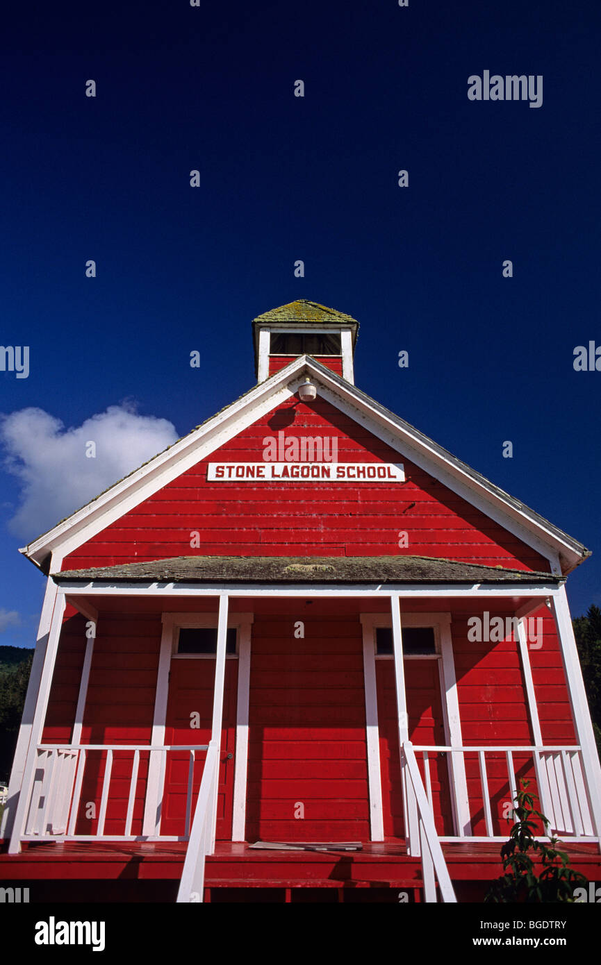 Little Red School House under blue skies Stone Lagoon Northern