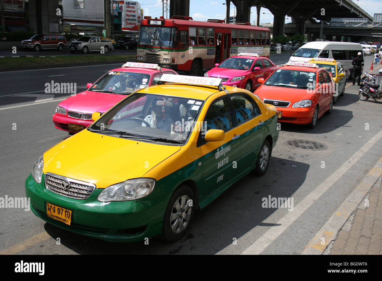 Taxis waiting for customers in Bangkok, Thailand. Stock Photo