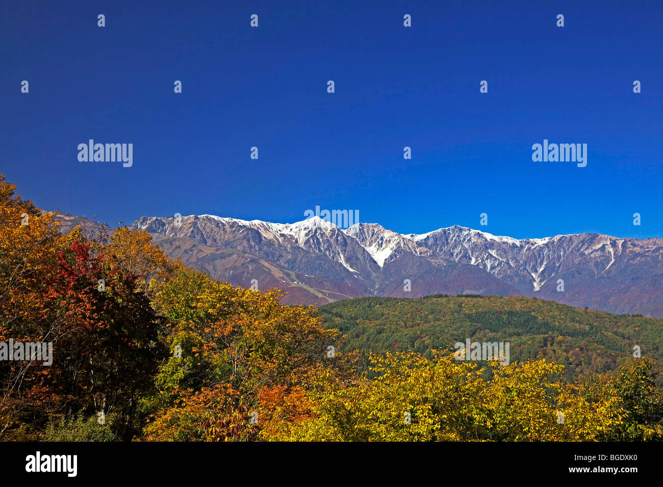 Hakuba mountain range in autumn, Nagano-ken, Japan Stock Photo