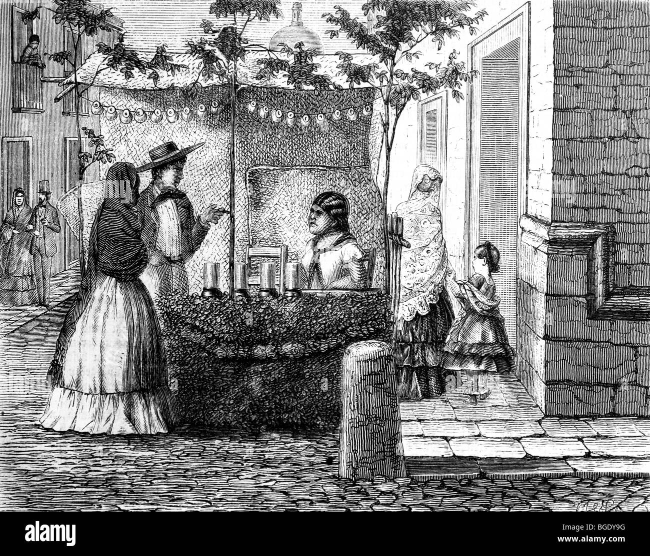 Lithography illustration. Old image of Mexico by Hegi Stock Photo