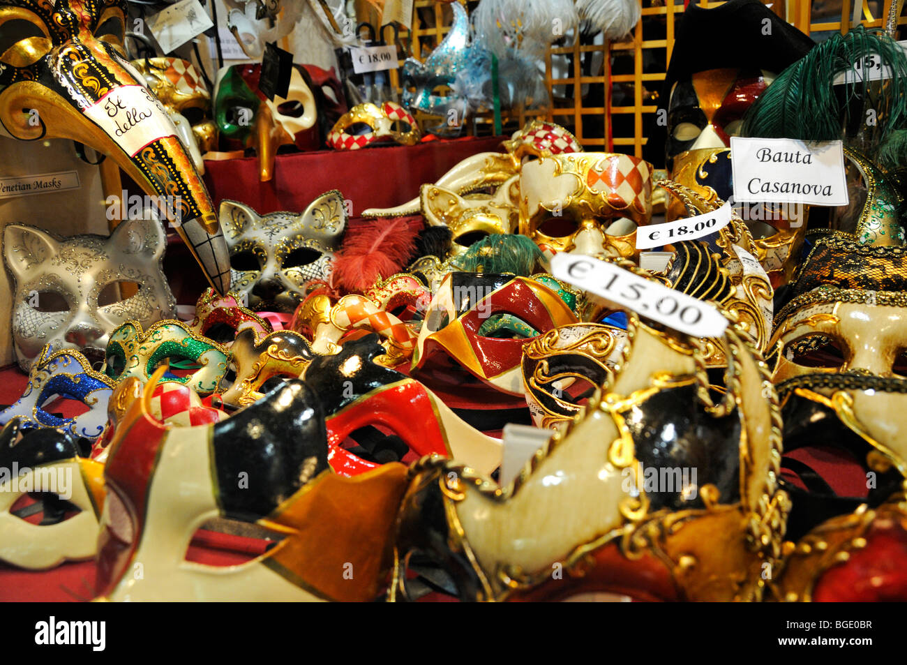 Venice, Veneto, Italy. Carnival masks in shop window Stock Photo