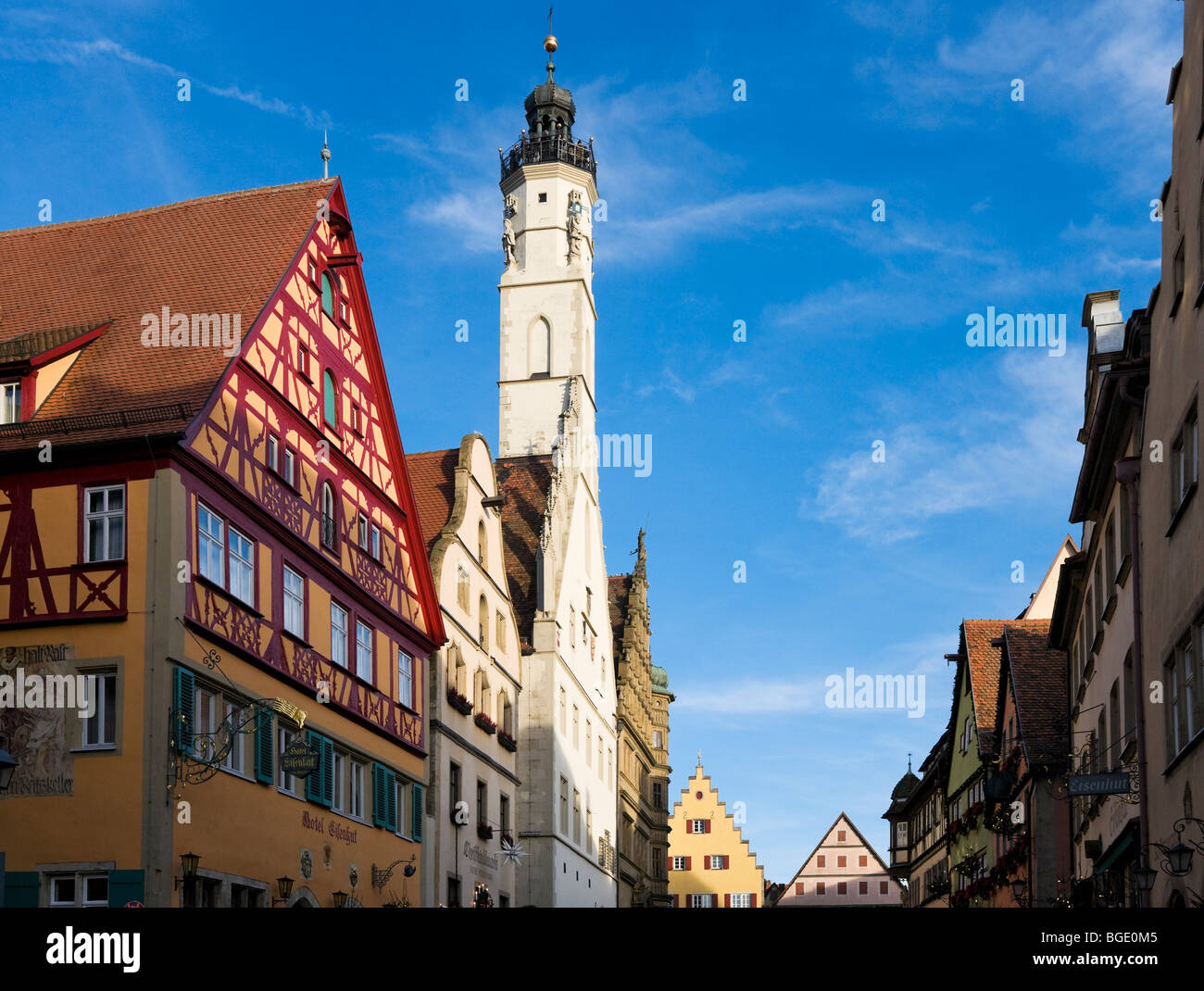 Historic buildings on Herrngasse in the old city centre, Rothenburg ob der Tauber, Bavaria, Germany Stock Photo