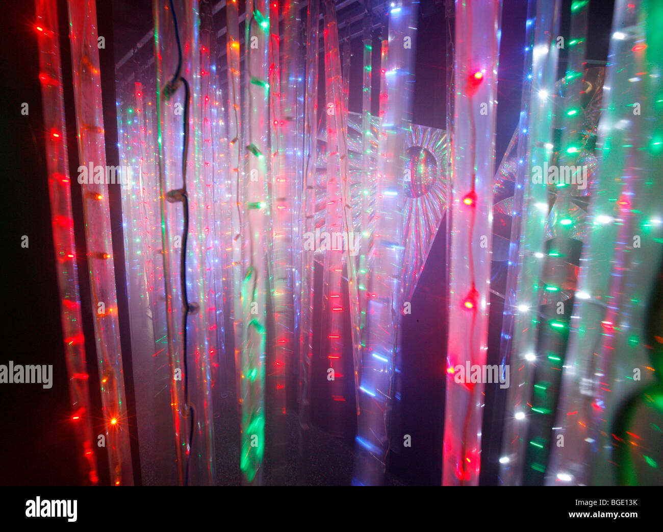 colorful string of lights labyrinth at a county fair in Germany, Europe Stock Photo