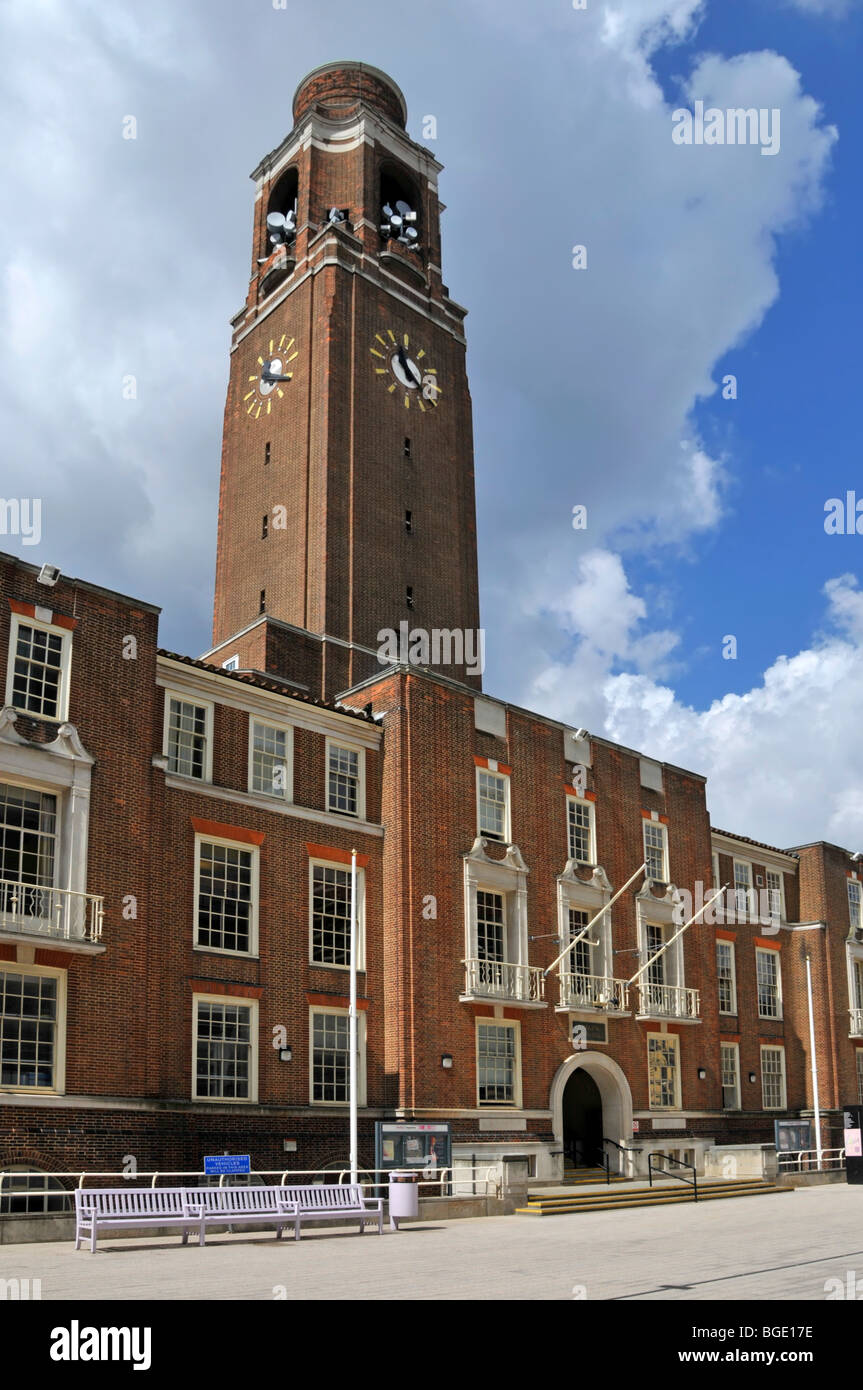 Brick built Barking Town Hall building & clock tower in the London