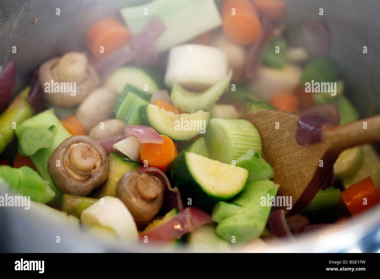 various types of vegetable in a boiler Stock Photo