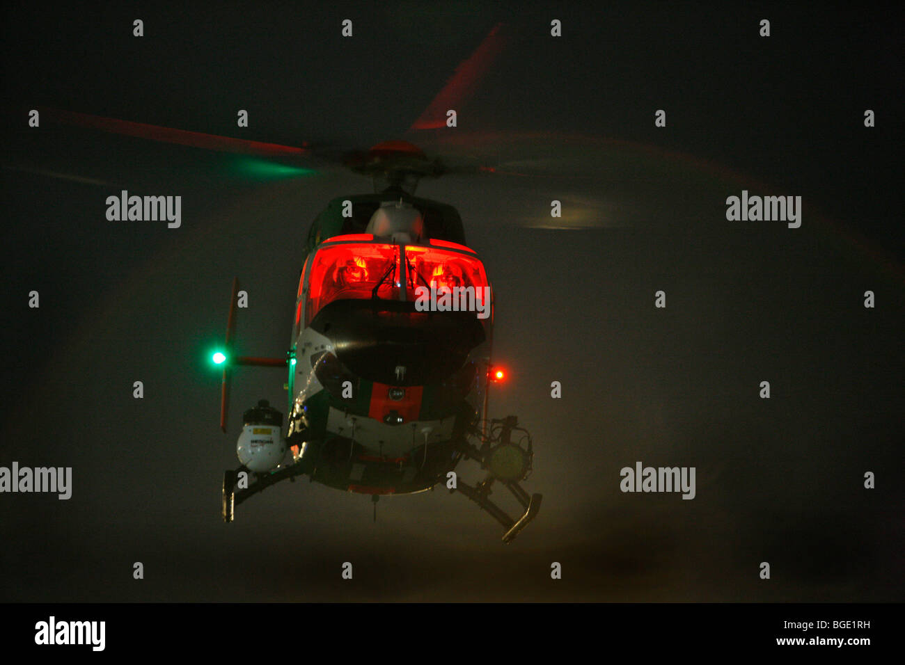 police helicopter at night, with infrared camera, Duesseldorf, Germany