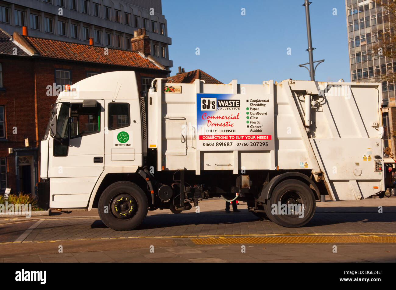 A waste truck for rubbish collection in Norwich,Norfolk,Uk Stock Photo