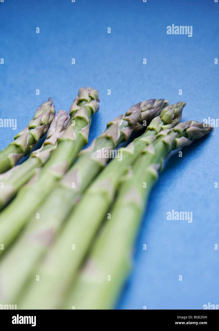 ASPARAGUS, GREEN, BLUE, HEALTHY, EATING, ORGANIC, GROWN, BUTTER, SEASONING, ROOTS, BRIGHT, COLOURS, FOOD, DRINK, FRIENDS, VEG Stock Photo