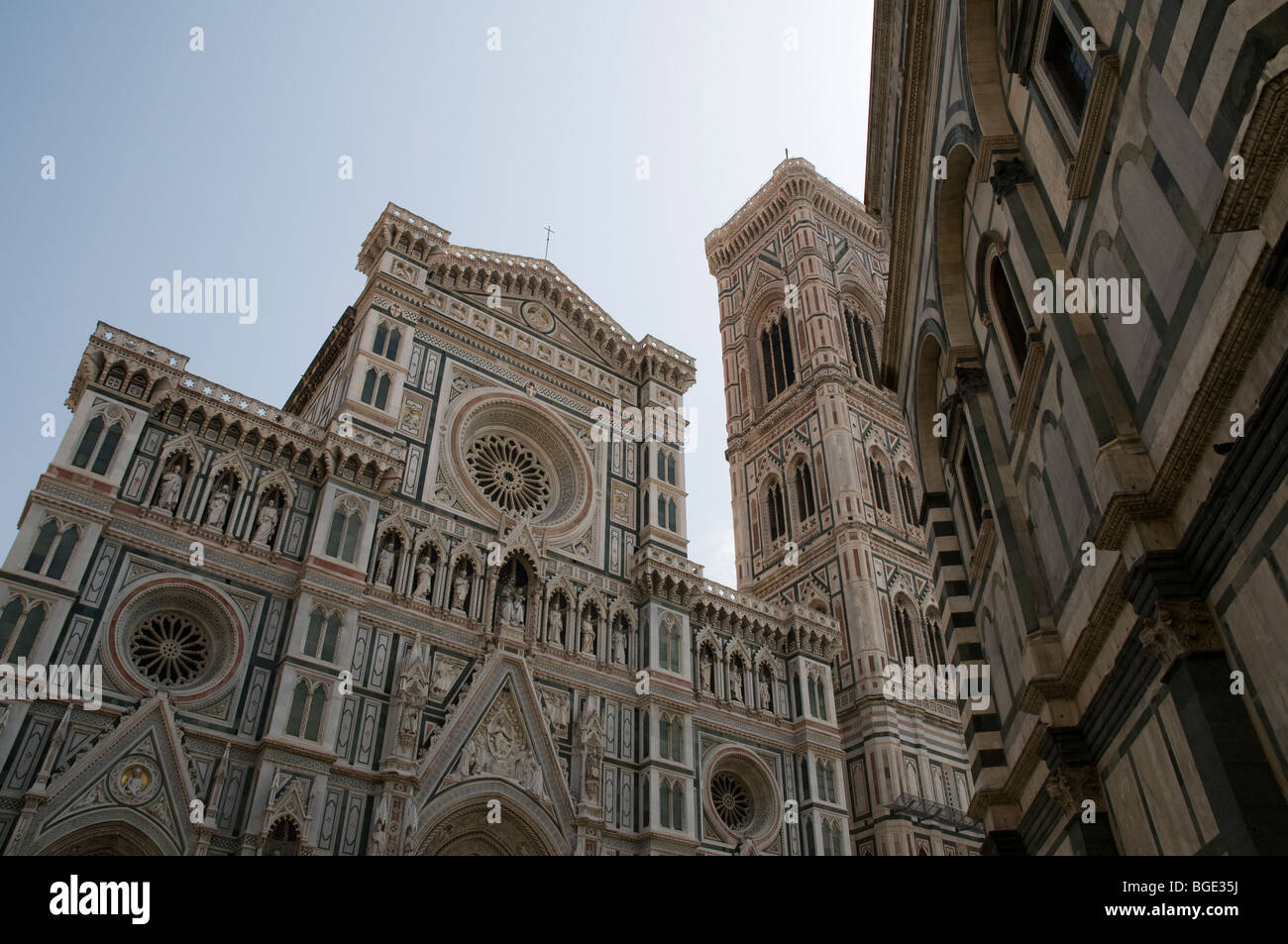 The Basilica di Santa Maria del Fiore (Duomo), the Giotto's Campanile and the Baptistery Stock Photo