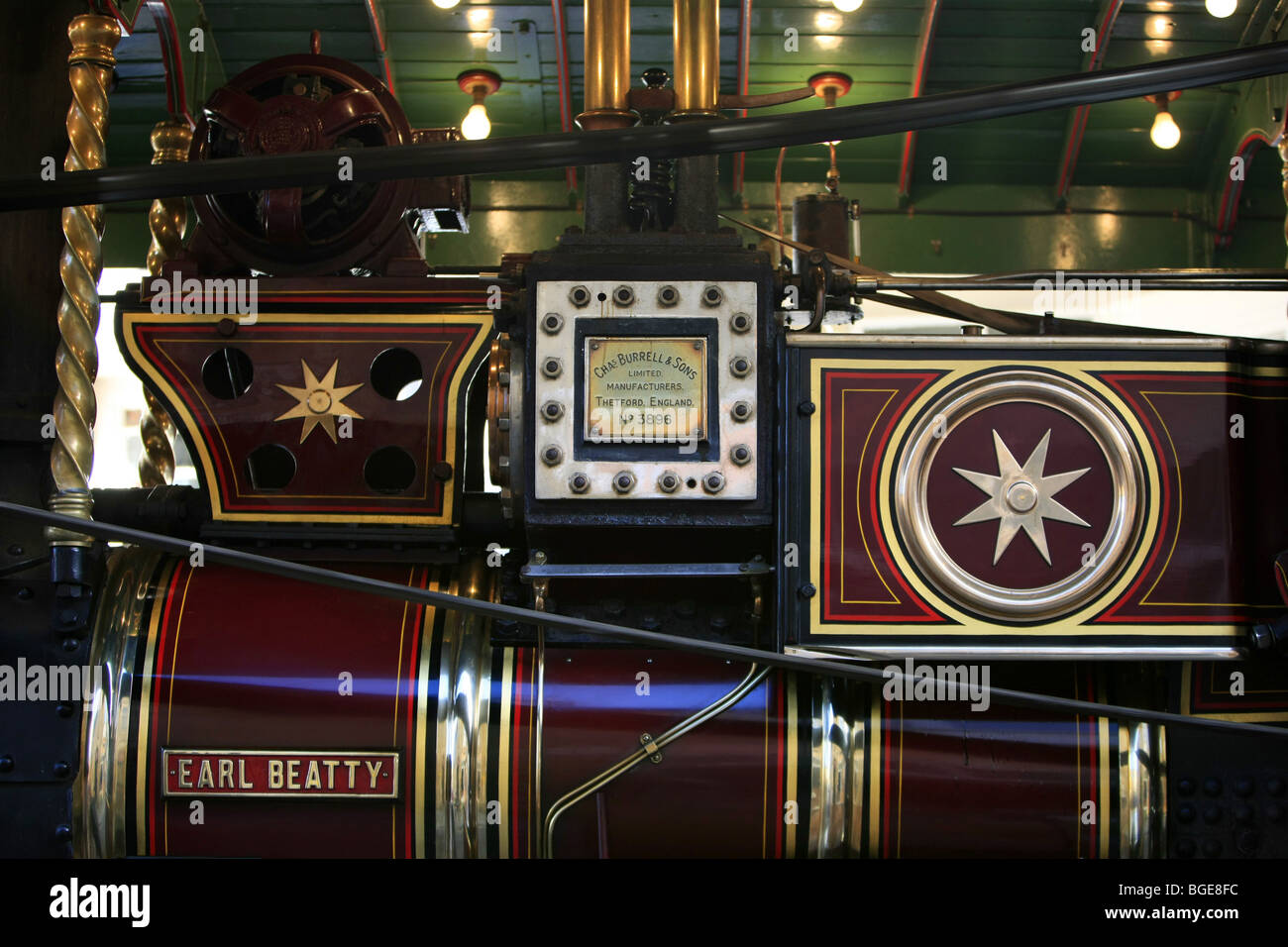 The paintwork and polished brass of a steam showman traction engine named Earl Beatty Stock Photo