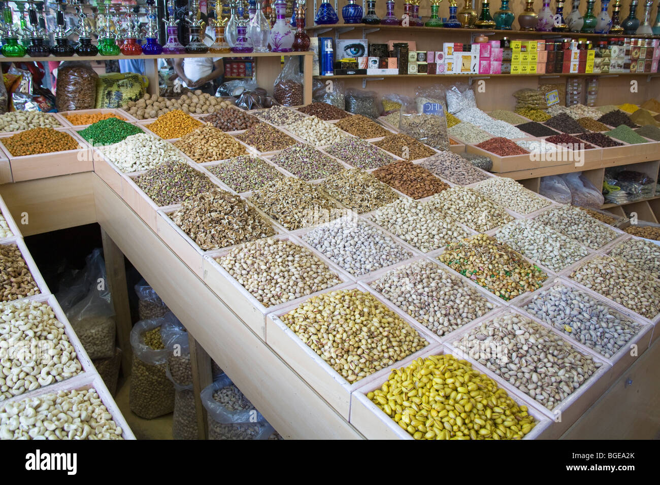 Dubai United Arab Emirates A shop with a huge choice of nuts and spices