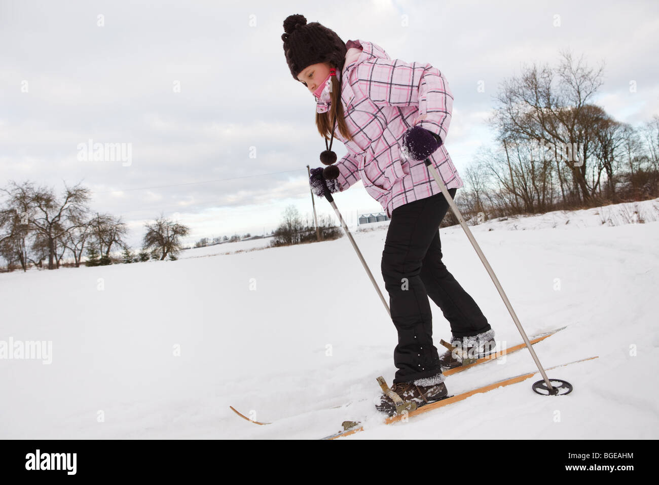 Little girl skiing on cross country skis Stock Photo Alamy