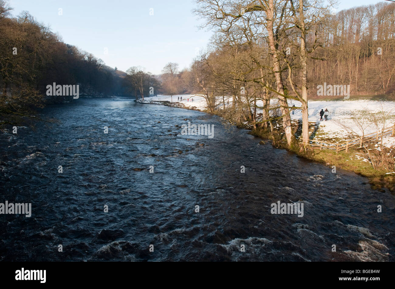 The river Wharfe on a winters day, Bolton Abbey estate, North Yorkshire, England, UK Stock Photo