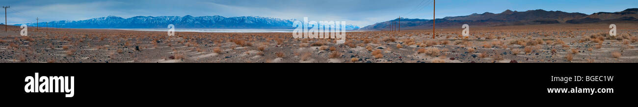 This is panorama looking towards Hwy 395 from Owens Lake in Lone Pine, Ca Stock Photo