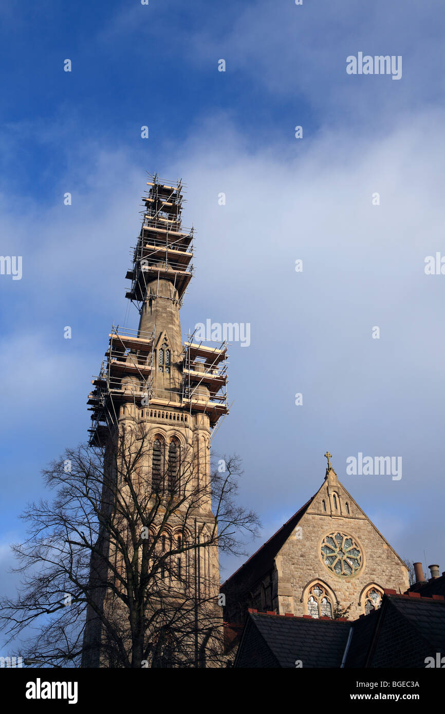 united kingdom london scaffolding on a church spire Stock Photo