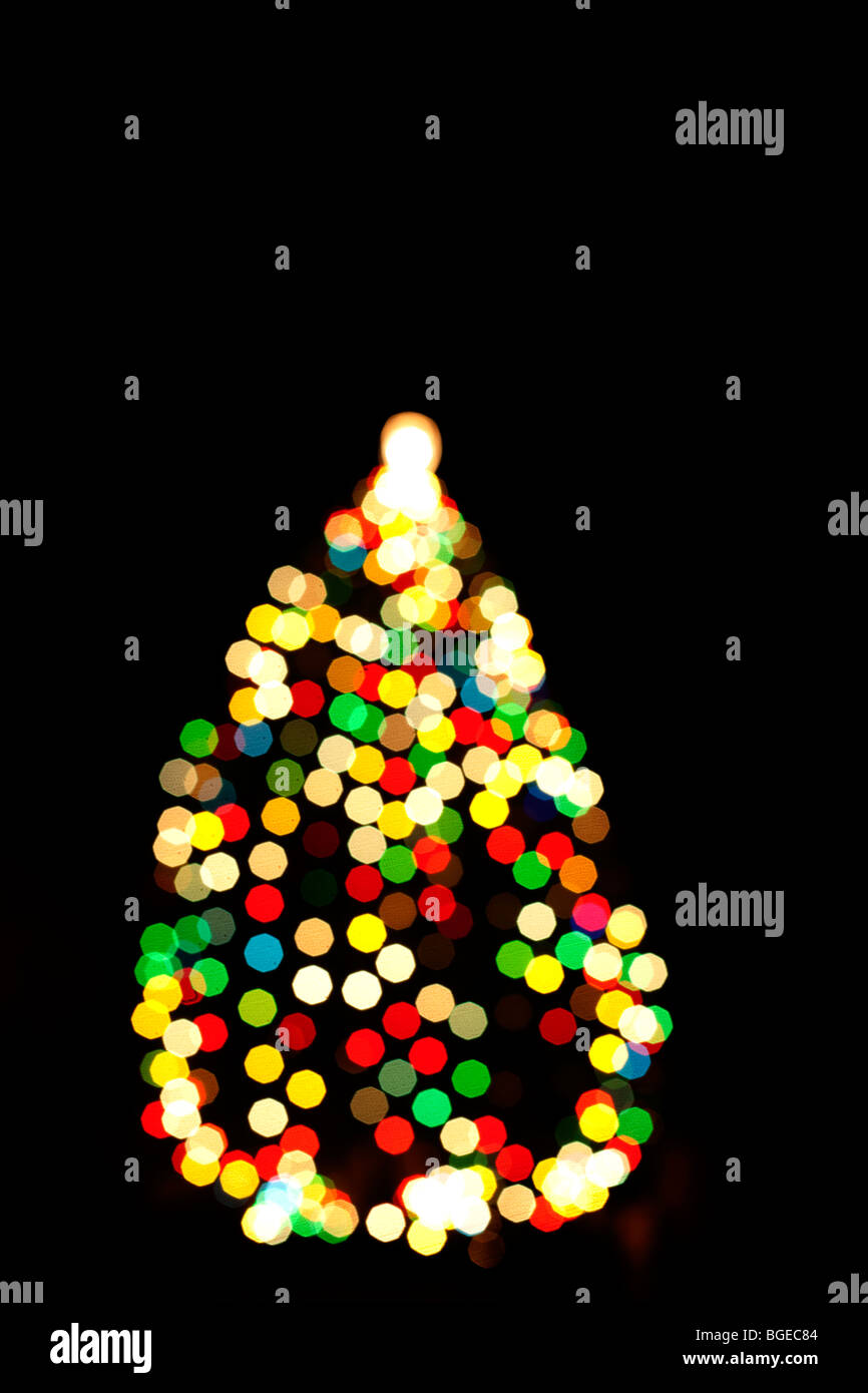 Out of focus colored lights on a christmas tree in Birmingham, England