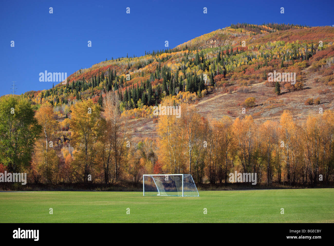 Soccer field and goal in Steamboat Springs Colorado USA Stock Photo Alamy