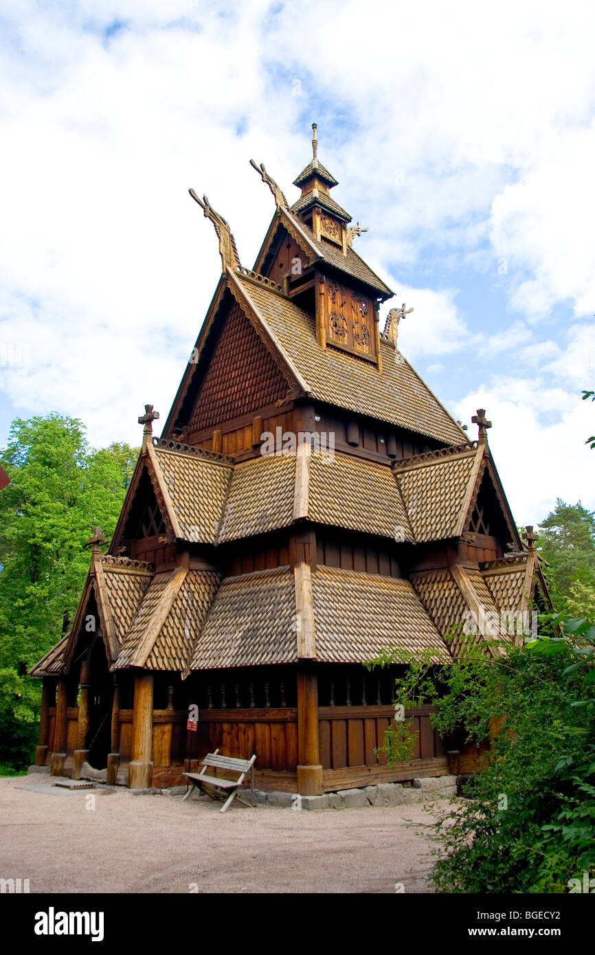 The 12thC Gol Stave Church is well preserved at the Norwegian Museum of Cultural History Norsk Folkenmuseum in Oslo Norway Stock Photo