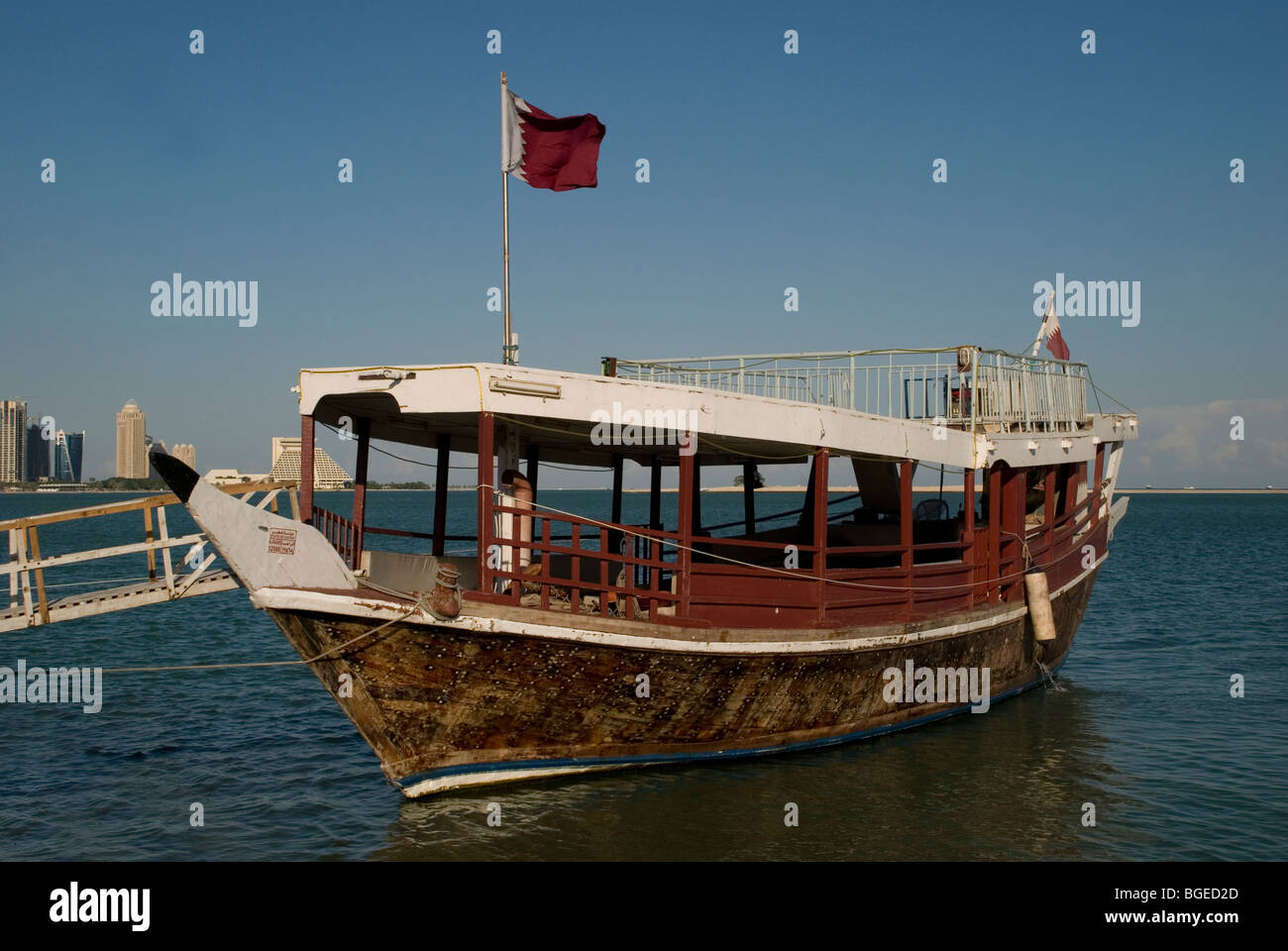 Traditional dhow pearl fishing boat at The Corniche, Doha, Qatar Stock