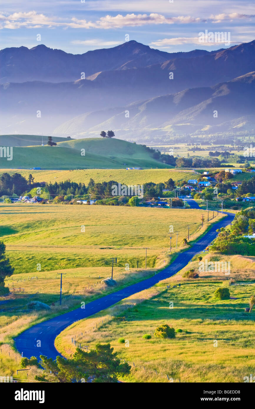 Green countryside on the Kaikoura Peninsula seen from the lookout point