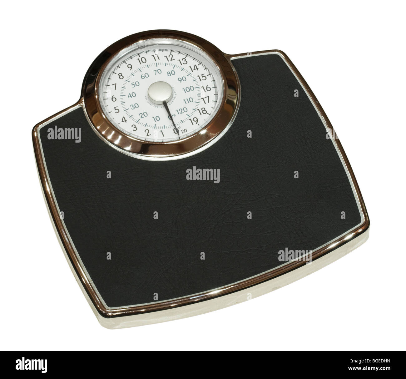 Analogue bathroom weighing scales isolated on a white background with clipping path Stock Photo