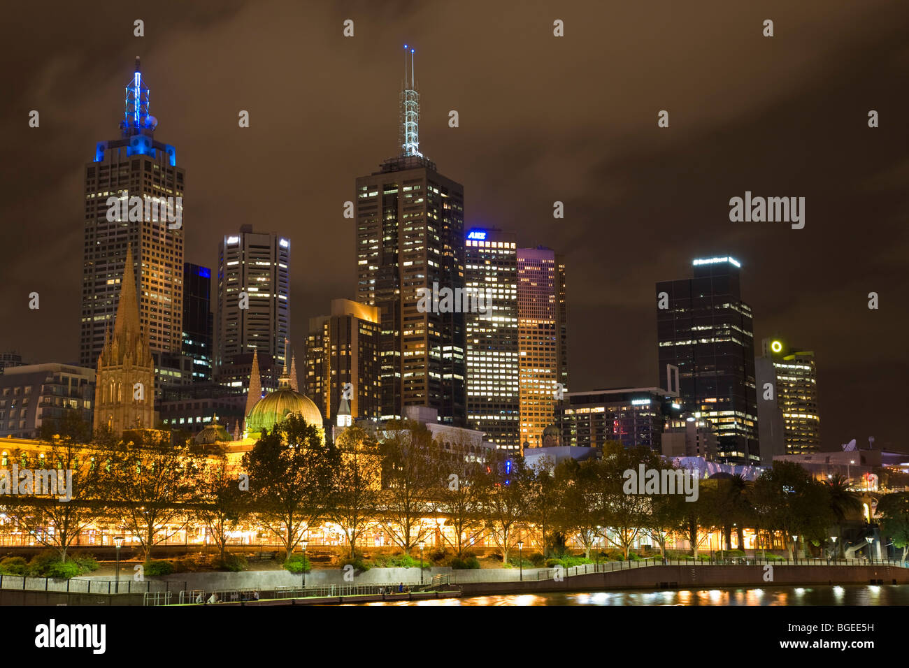 River Yarra and the CBD at night, Melbourne Victoria, Australia Stock Photo