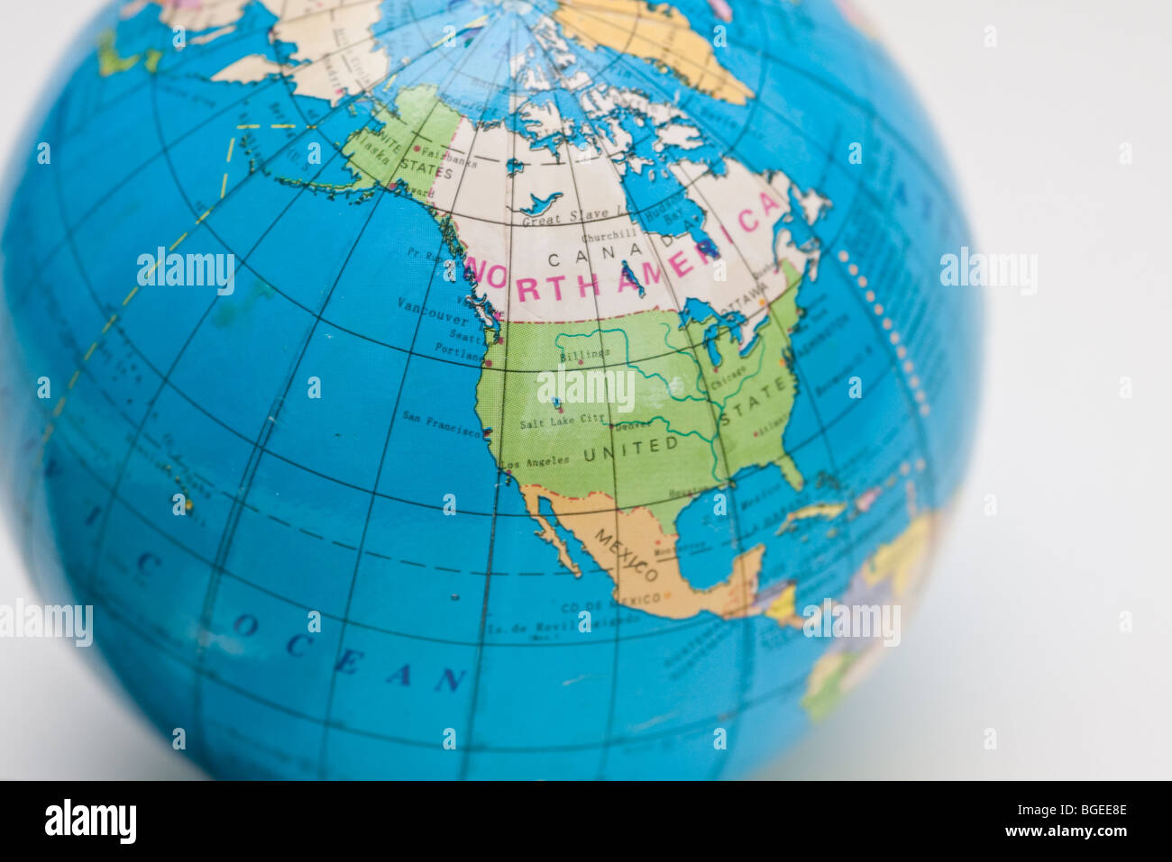 close up of a globe showing north America, Canada and the united states Stock Photo