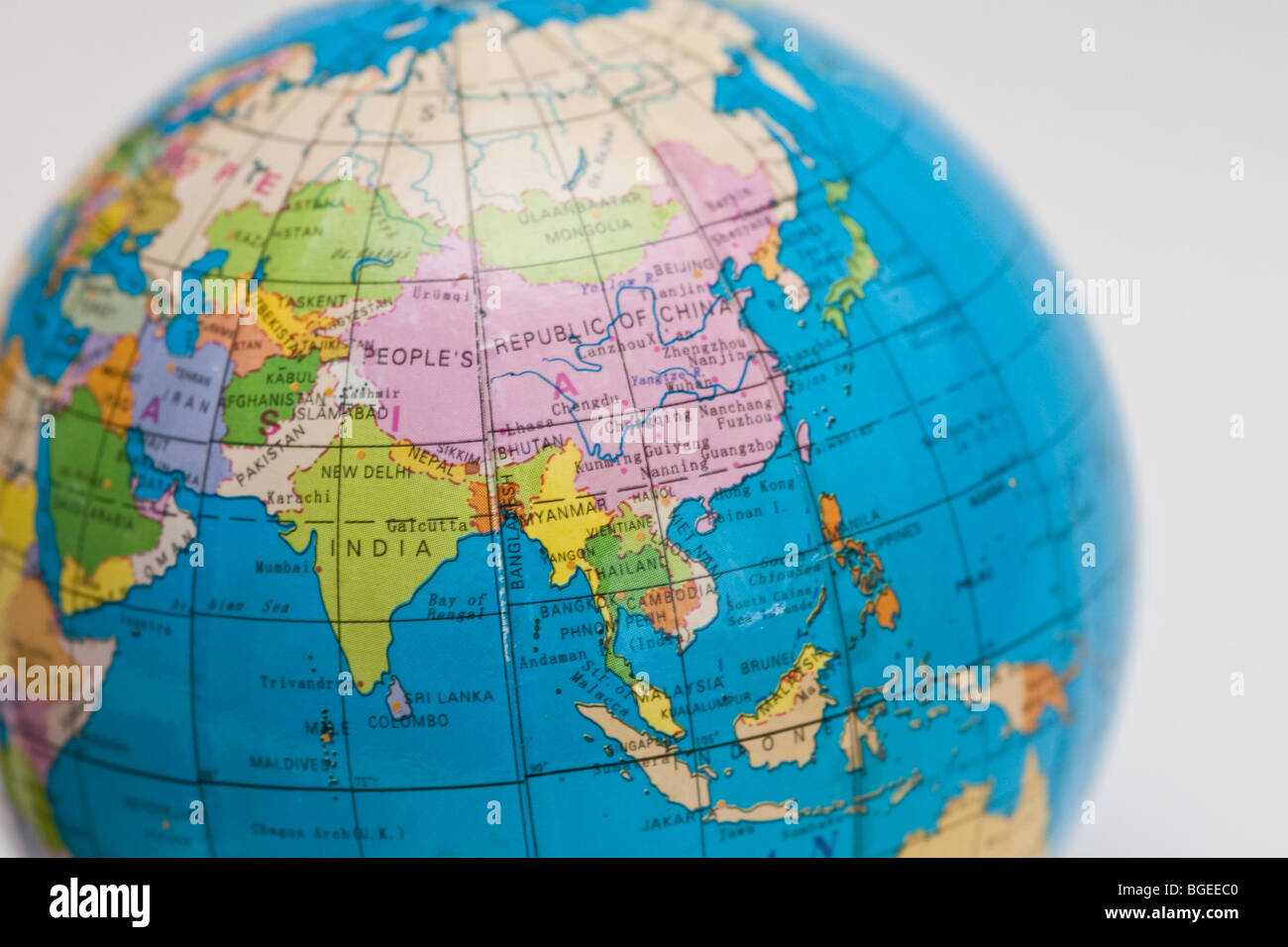 closeup of a globe showing asia Stock Photo