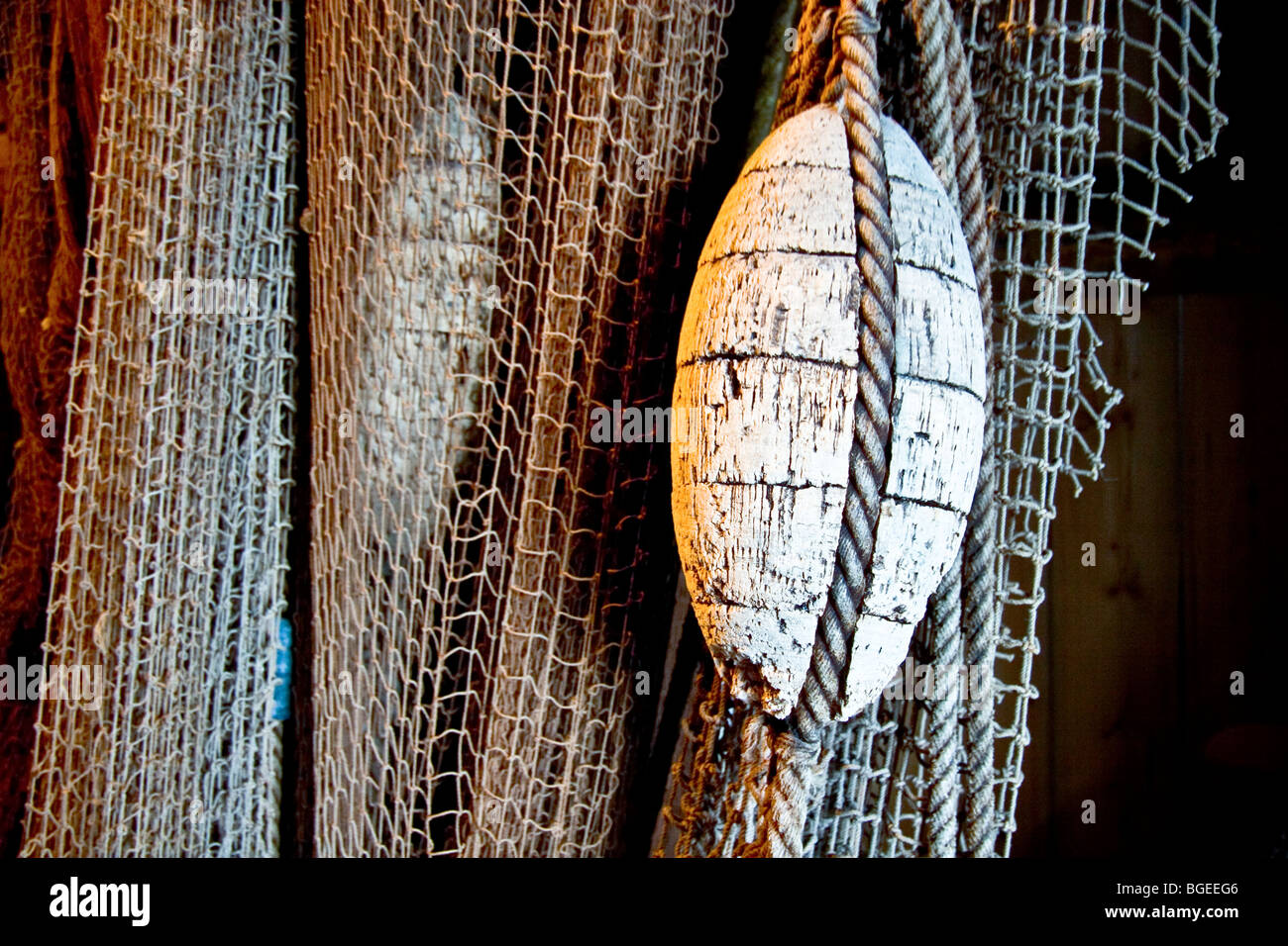 An old cork fishing net float at the Norwegian Fishing Village