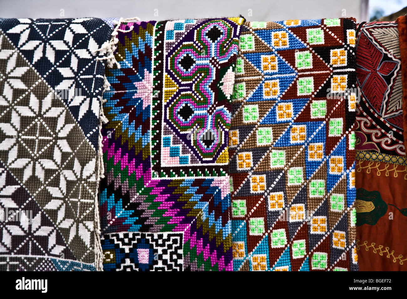 Closeup of colorful handmade Mongolian textiles Stock Photo - Alamy