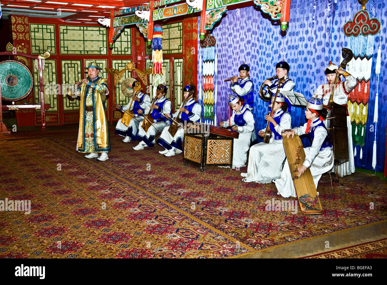 The Tumen Ekh Song and Dance Ensemble stages regular performances of traditional music and dance Ulaan Baatar Mongolia Asia Stock Photo