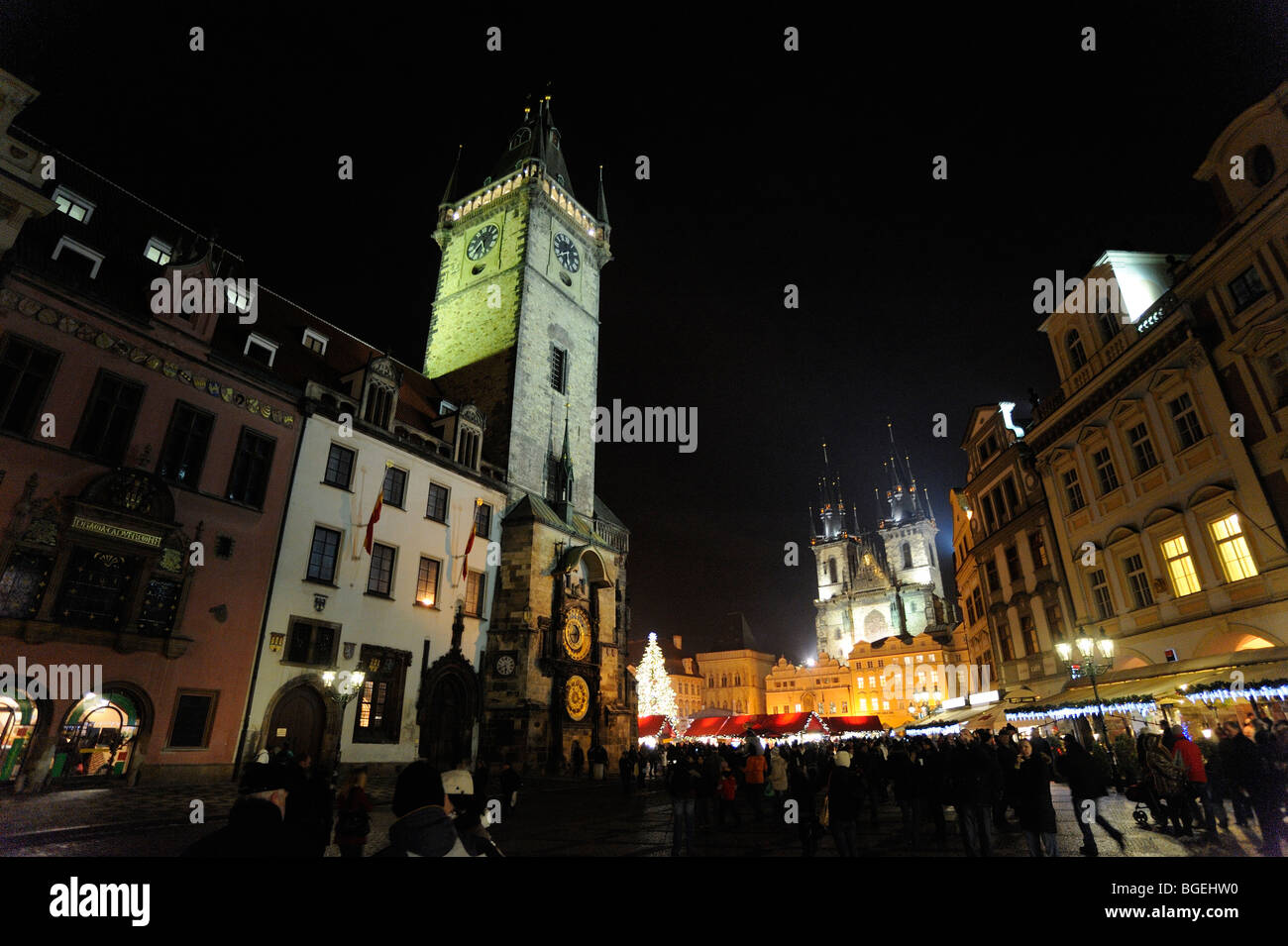 Astronomical Clock Orloj Old Town Hall at night Old Town Square UNESCO Prague Czech Republic winter 2009 / 2010 Stock Photo