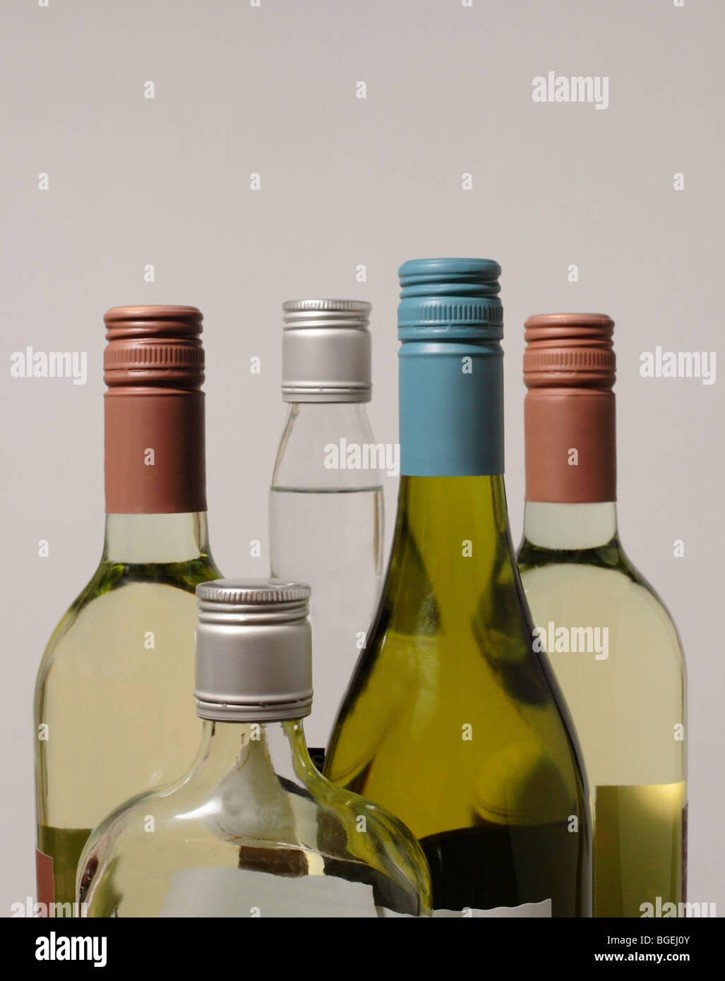 Wine and spirit bottles with screw cap tops Stock Photo