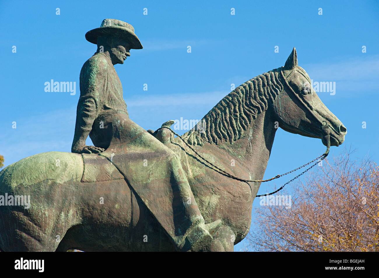 Former California governor, Earl Warren on a horse, Bronze statue, earl Warren Show grounds Santa Barbara Stock Photo