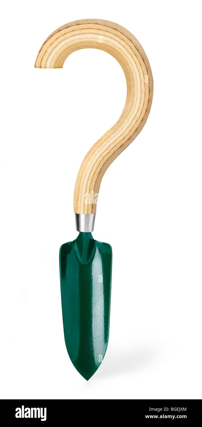 Garden trowel with question mark handle Stock Photo