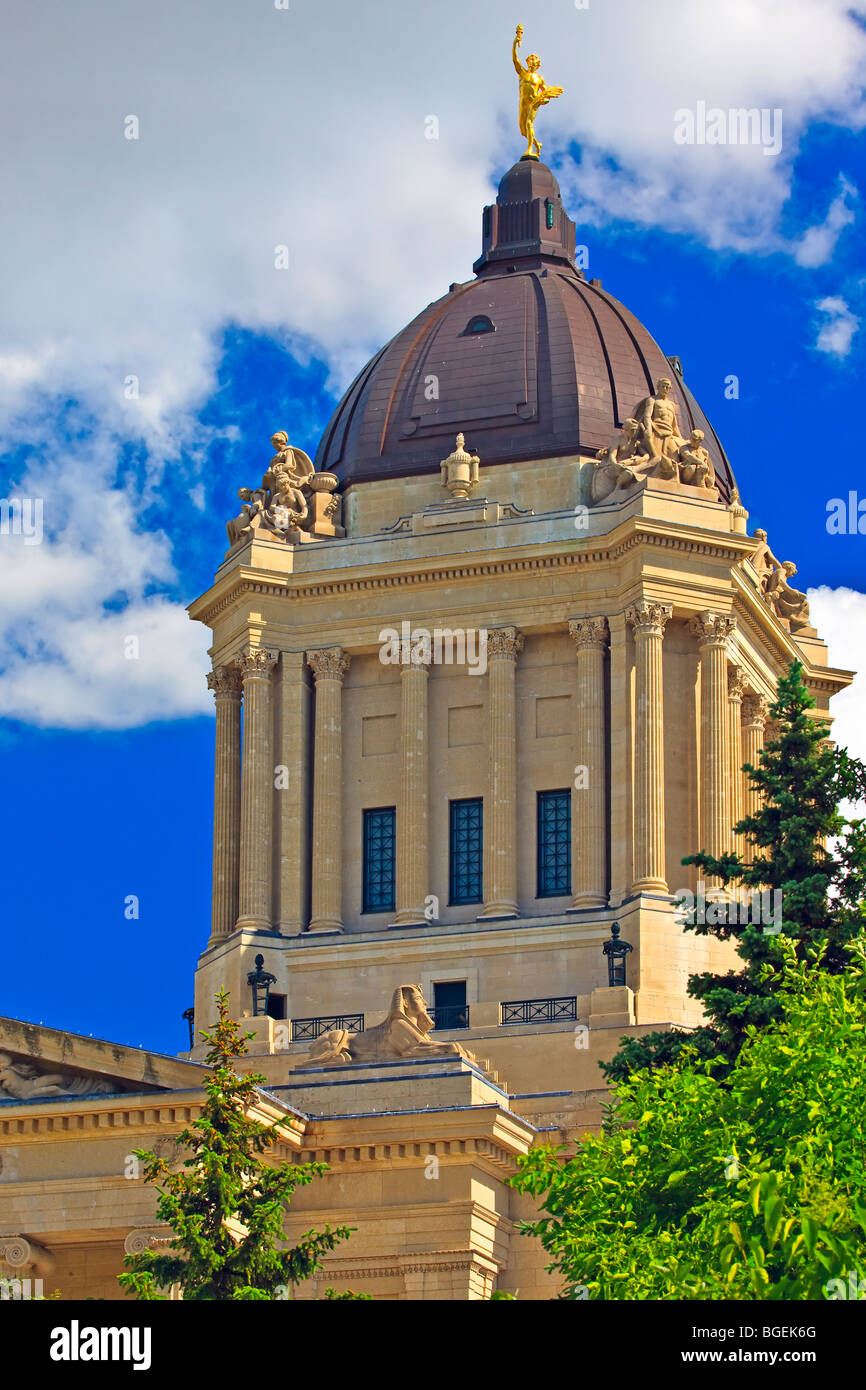 The Golden Boy figure and dome of the Legislative Building in the City of Winnipeg, Manitoba, Canada. Stock Photo