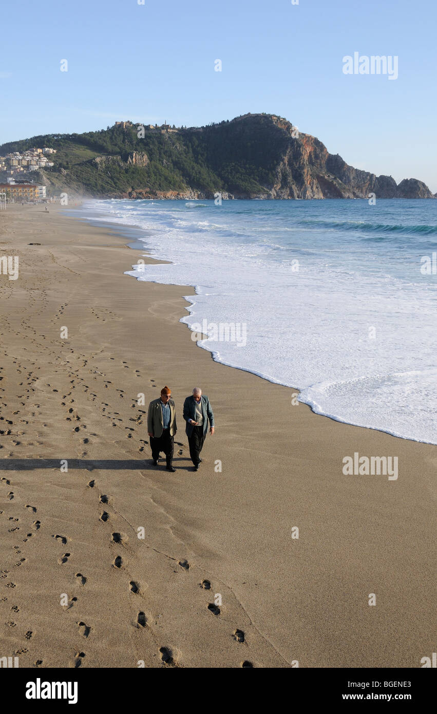 people walking at the Cleopatra Beach of Alanya, Turkey, Türkiye, Alanya, Mediterranean Sea Stock Photo