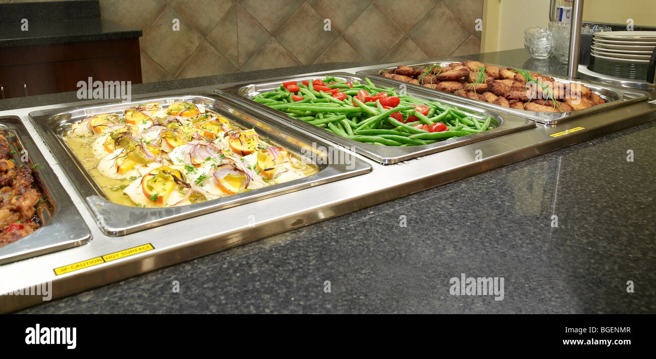 Food Being Served On Restaurant Steam Table, Philadelphia, USA Stock Photo