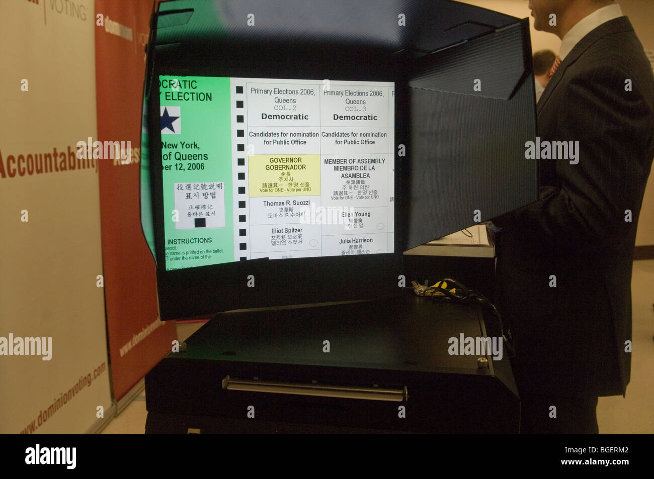 Dominion Voting demonstrates the ImageCast BMD, an electronic ballot marking device Stock Photo