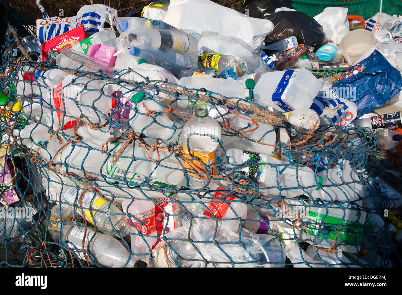 Waste at recycling station in car par UK Stock Photo Alamy