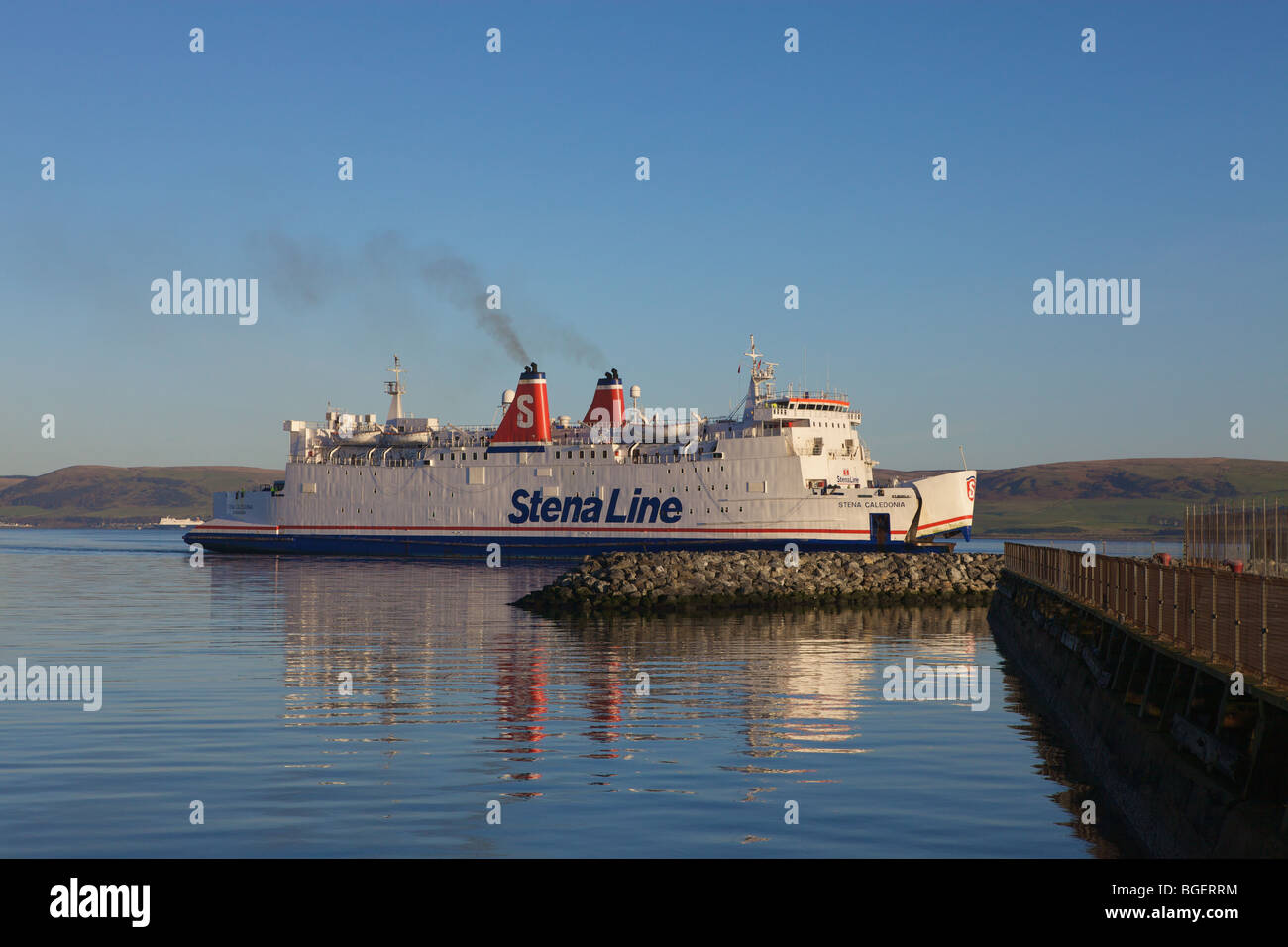 Caledonia Ferry 'Stena Caledonia' entering Stranraer harbour, Dumfries & Galloway, Scotland Stock Photo