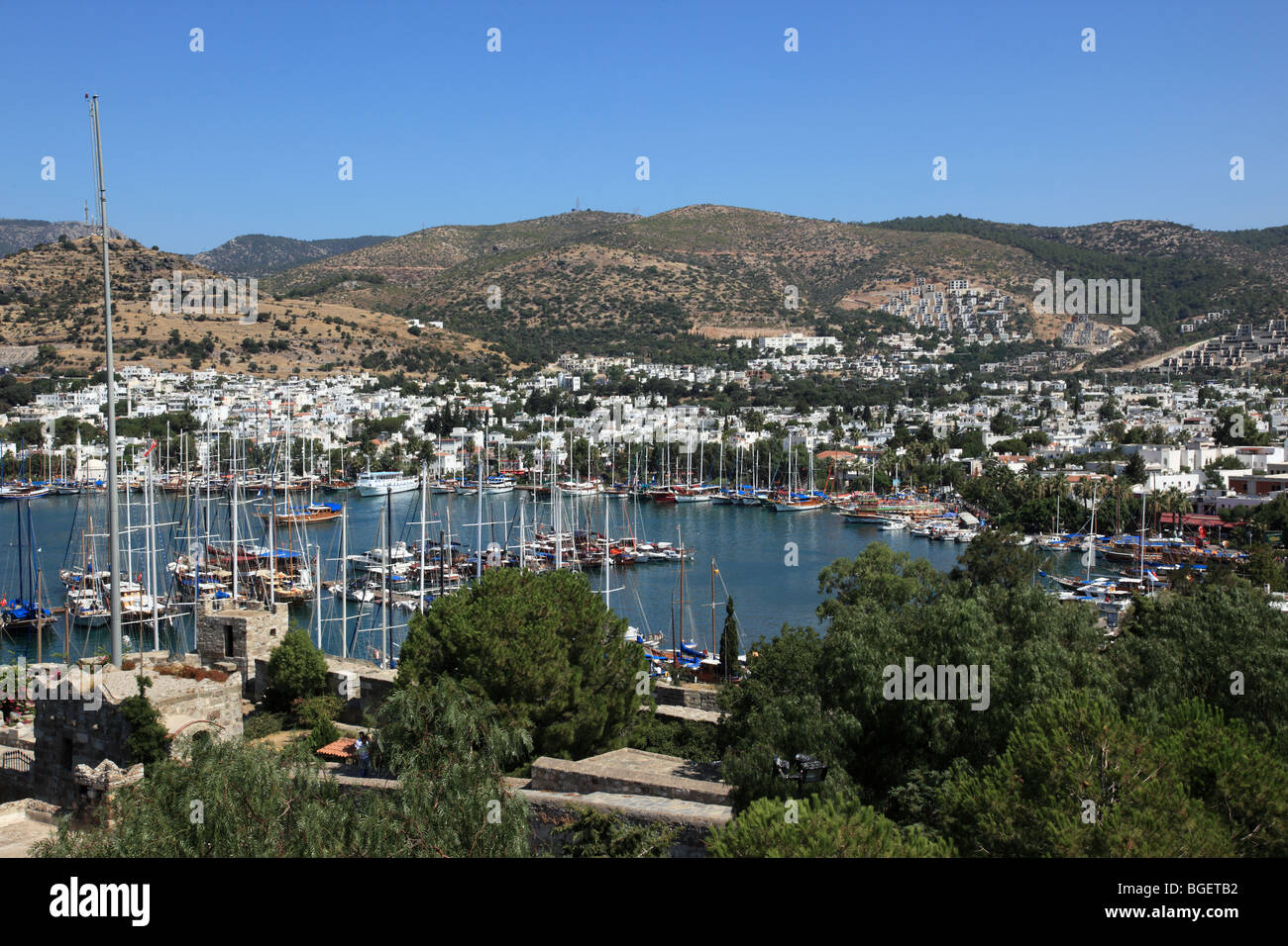 View from castle of St Peter, Bodrum, Turkey of the harbour area Stock Photo