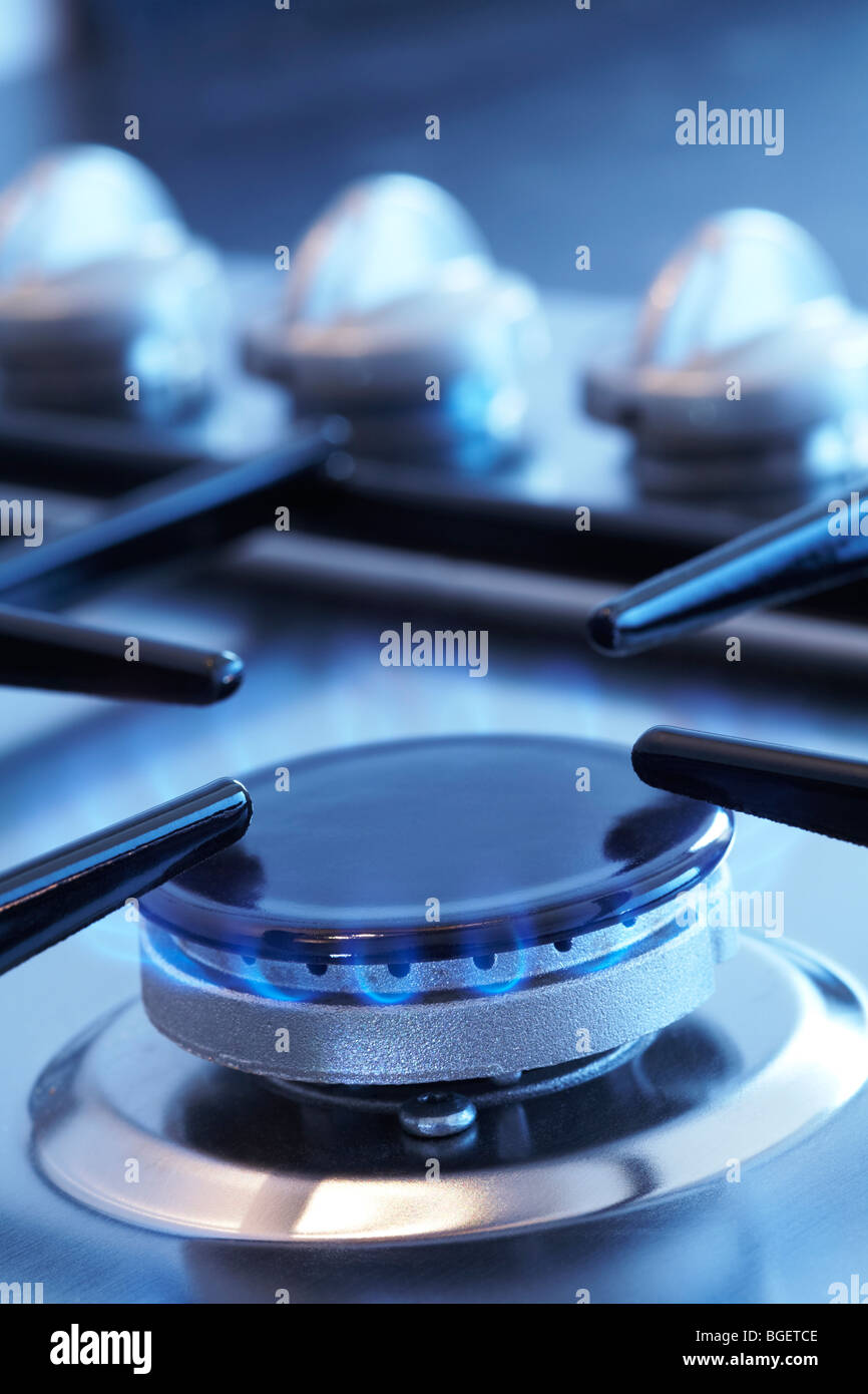 Natural Gas ring burner alight on Kitchen Hob Stock Photo Alamy
