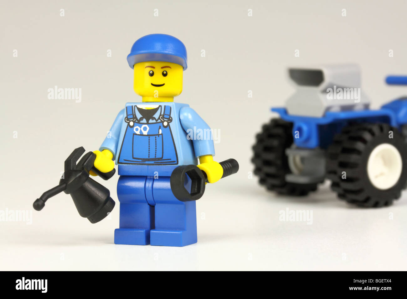 Lego car mechanic with tools Stock Photo