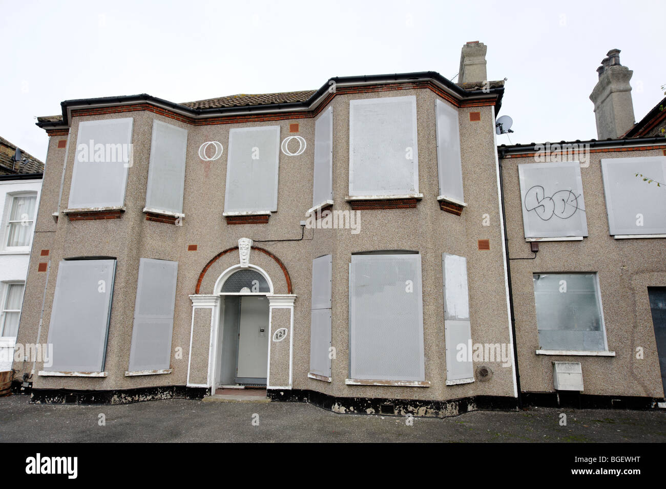 Vacant boarded up house. South east London. UK 2009. Stock Photo